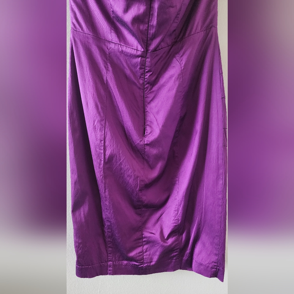 VINTAGE Bebe Purple Ruched Cocktail Dress Halter Neckline - Picture 9 of 13